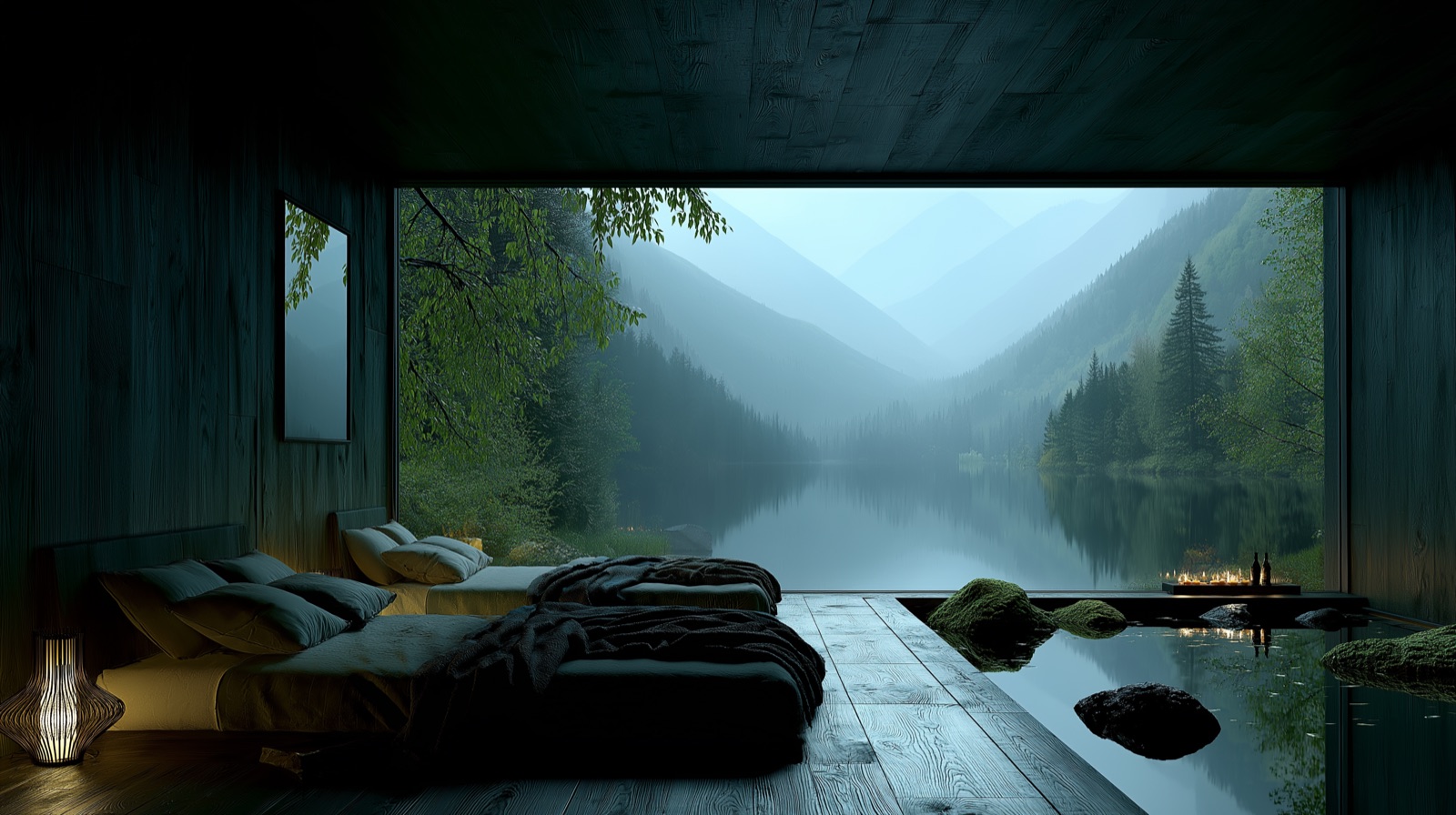 Pine Suite — 호수가 바라보이는 객실 내부